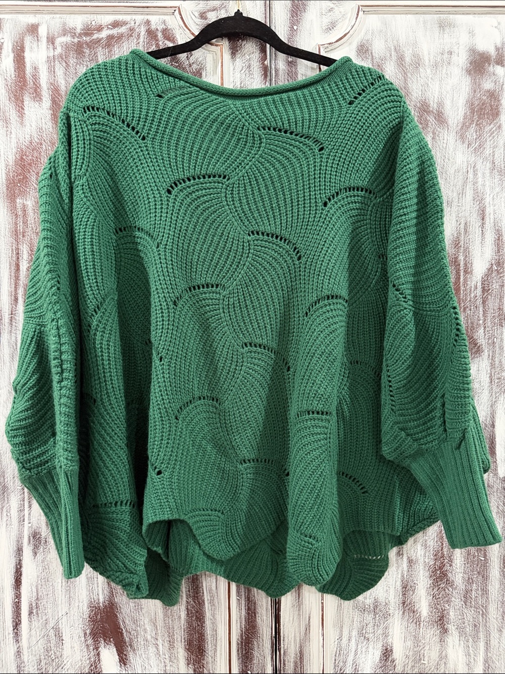 Emerald Openwork Knit Scoop-Neck Sweater